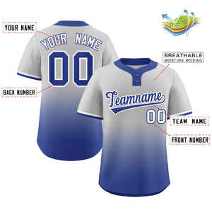 Custom Gray Royal Royal-White Gradient Fashion Authentic Two-Button Baseball Jersey