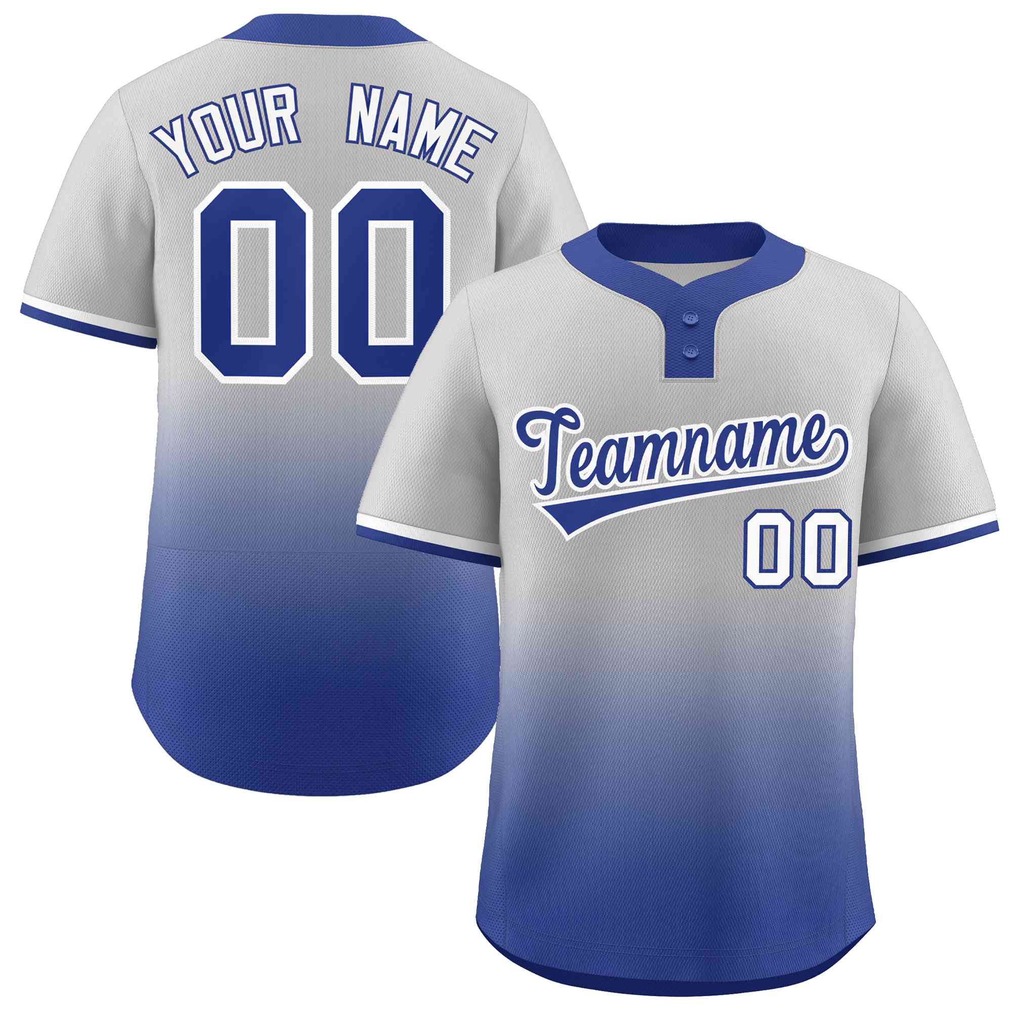 Maillot de baseball personnalisé à deux boutons, gris Royal Royal-blanc dégradé, mode authentique