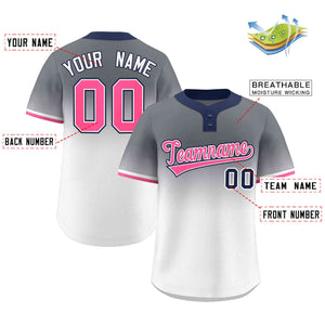 Custom Gray White Pink-White Gradient Fashion Authentic Two-Button Baseball Jersey