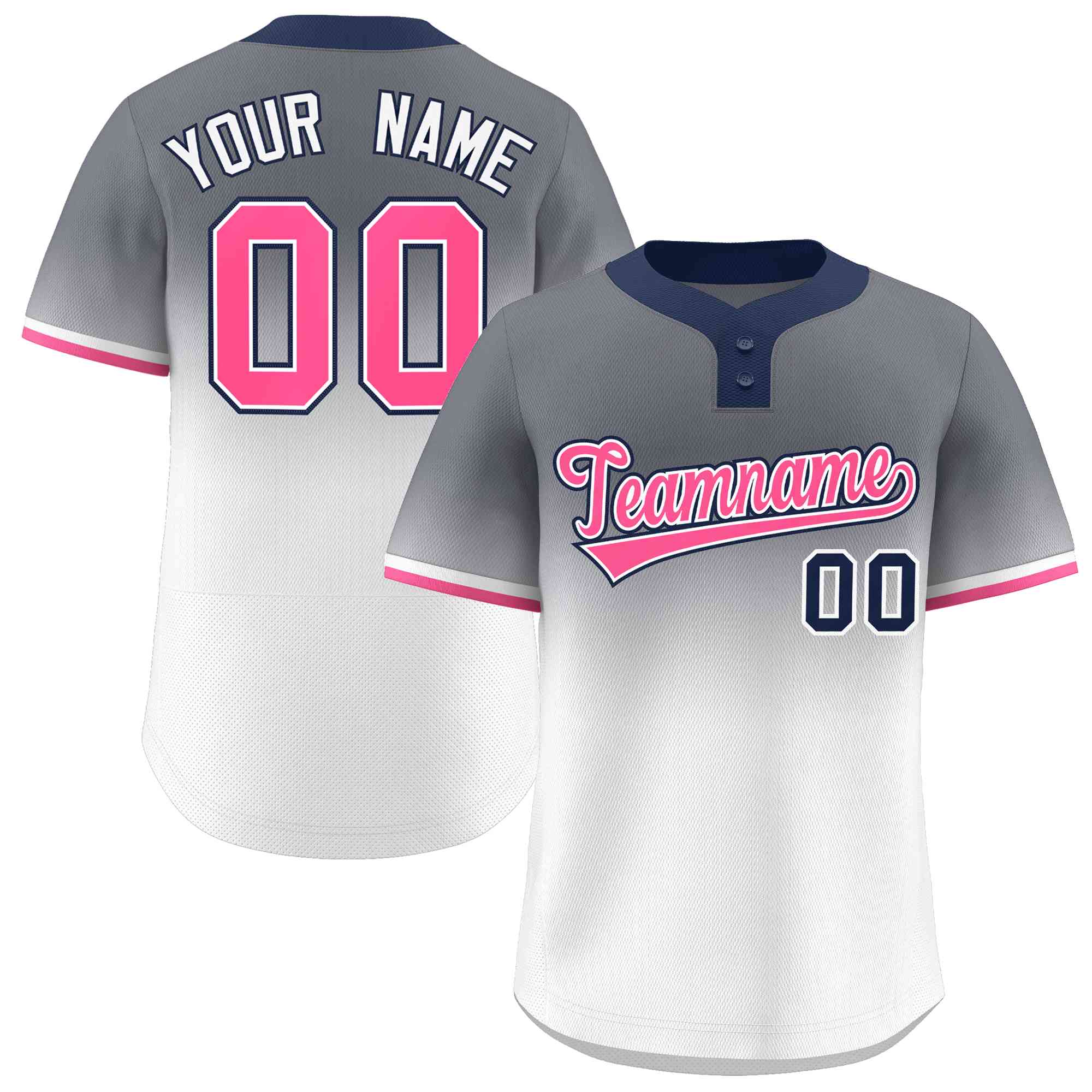 Maillot de baseball personnalisé à deux boutons, personnalisé, gris, blanc, rose-blanc, dégradé, mode authentique