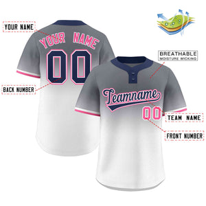 Custom Gray White Navy-White Gradient Fashion Authentic Two-Button Baseball Jersey