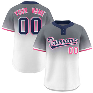 Custom Gray White Navy-White Gradient Fashion Authentic Two-Button Baseball Jersey