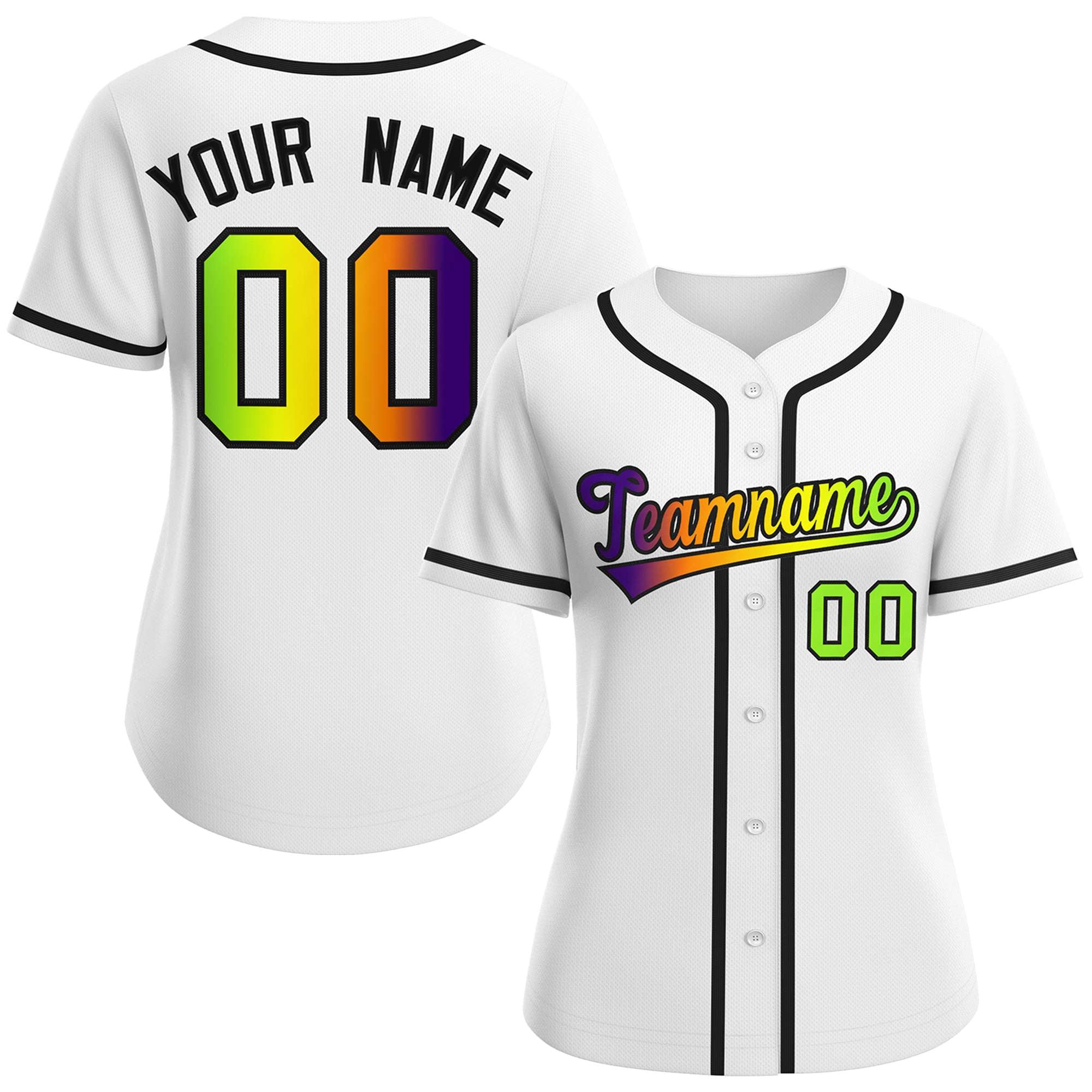 Maillot de baseball de mode dégradé blanc violet-noir personnalisé pour femmes