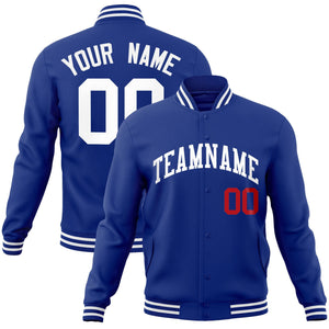 Custom Royal White Classic Style Varsity Full-Snap Letterman Jacket