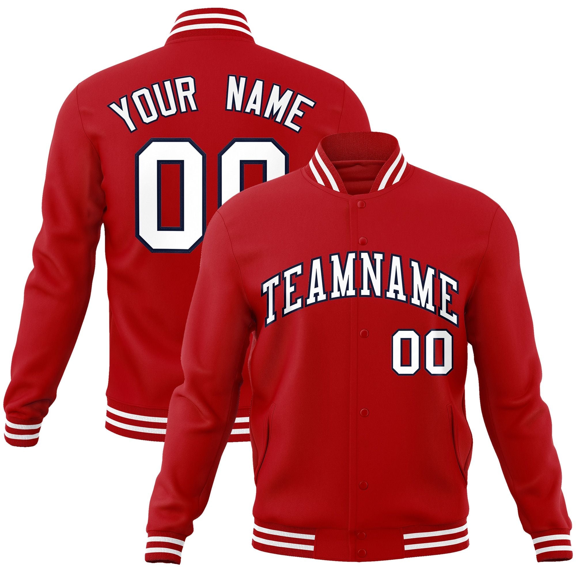 Custom Red White-Navy Classic Style Varsity Full-Snap Letterman Jacket