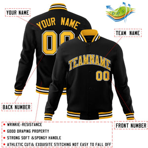 Custom Black Gold-Black Classic Style Varsity Full-Snap Letterman Jacket