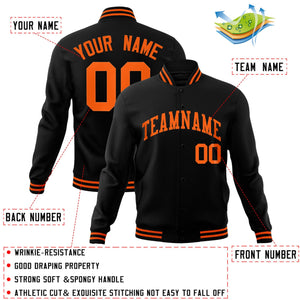 Custom Black Orange Classic Style Varsity Full-Snap Letterman Jacket