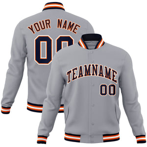 Custom Gray Navy-Orange Classic Style Varsity Full-Snap Letterman Jacket