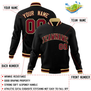 Custom Black Maroon-Black Classic Style Varsity Full-Snap Letterman Jacket