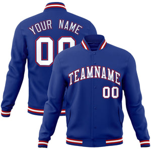 Custom Royal White-Royal Classic Style Varsity Full-Snap Letterman Jacket