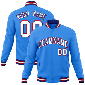 Custom Powder Blue White-Royal Classic Style Varsity Full-Snap Letterman Jacket