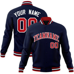 Custom Navy Red-White Classic Style Varsity Full-Snap Letterman Jacket