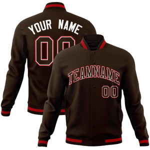 Custom Brown Brown-White Classic Style Varsity Full-Snap Letterman Jacket