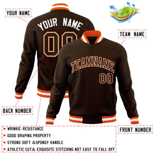 Custom Brown Brown-White Classic Style Varsity Full-Snap Letterman Jacket