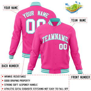 Custom Pink White-Aqua Classic Style Varsity Full-Snap Letterman Jacket