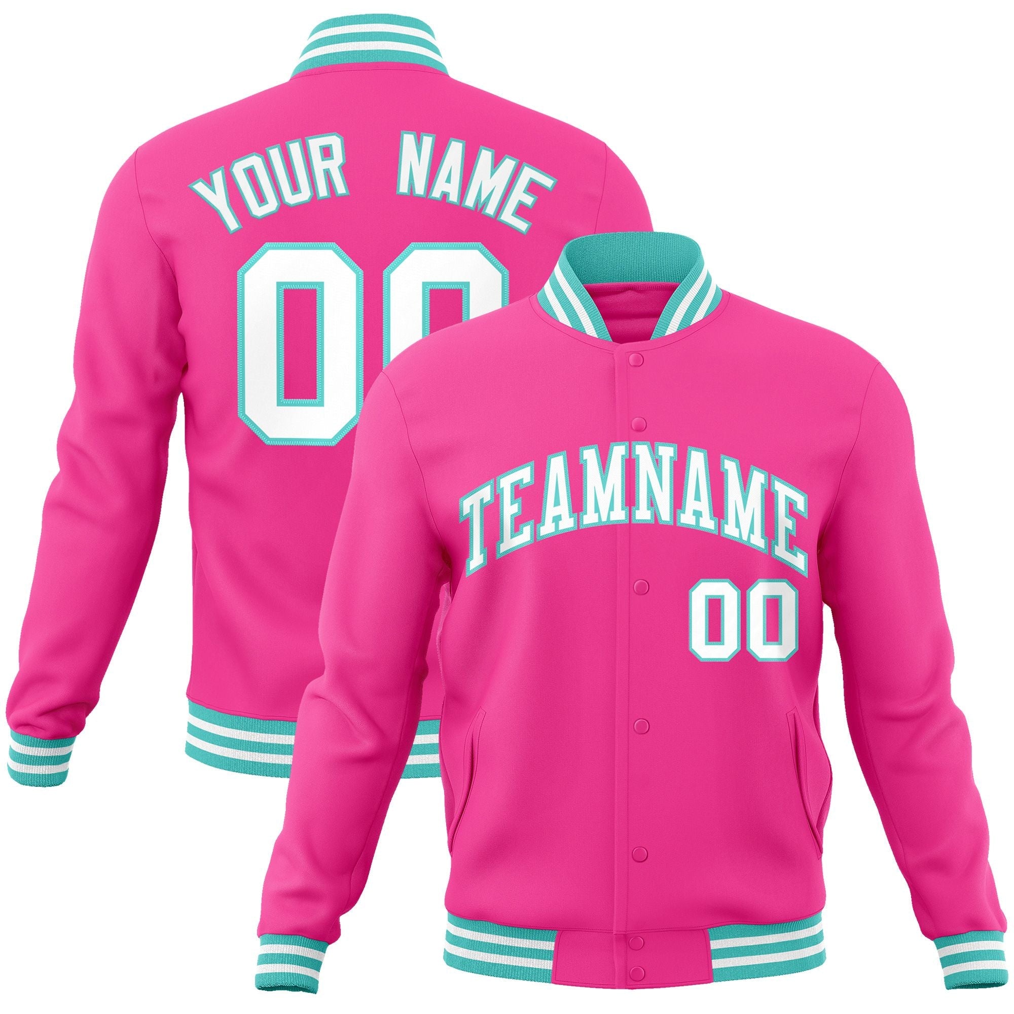 Custom Pink White-Aqua Classic Style Varsity Full-Snap Letterman Jacket