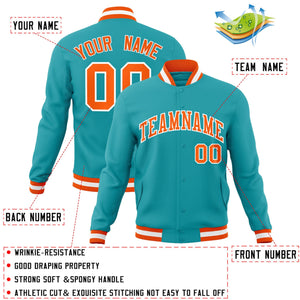 Custom Aqua Orange-White Classic Style Varsity Full-Snap Letterman Jacket