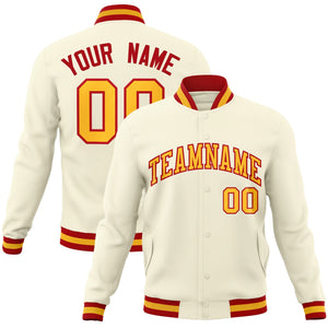 Custom Khaki Yellow-Red Classic Style Varsity Full-Snap Letterman Jacket