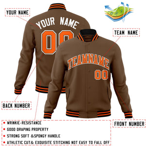 Custom Light Brown Orange-White Classic Style Varsity Full-Snap Letterman Jacket