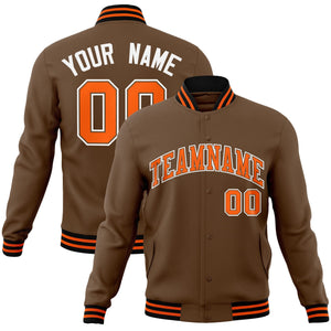 Custom Light Brown Orange-White Classic Style Varsity Full-Snap Letterman Jacket