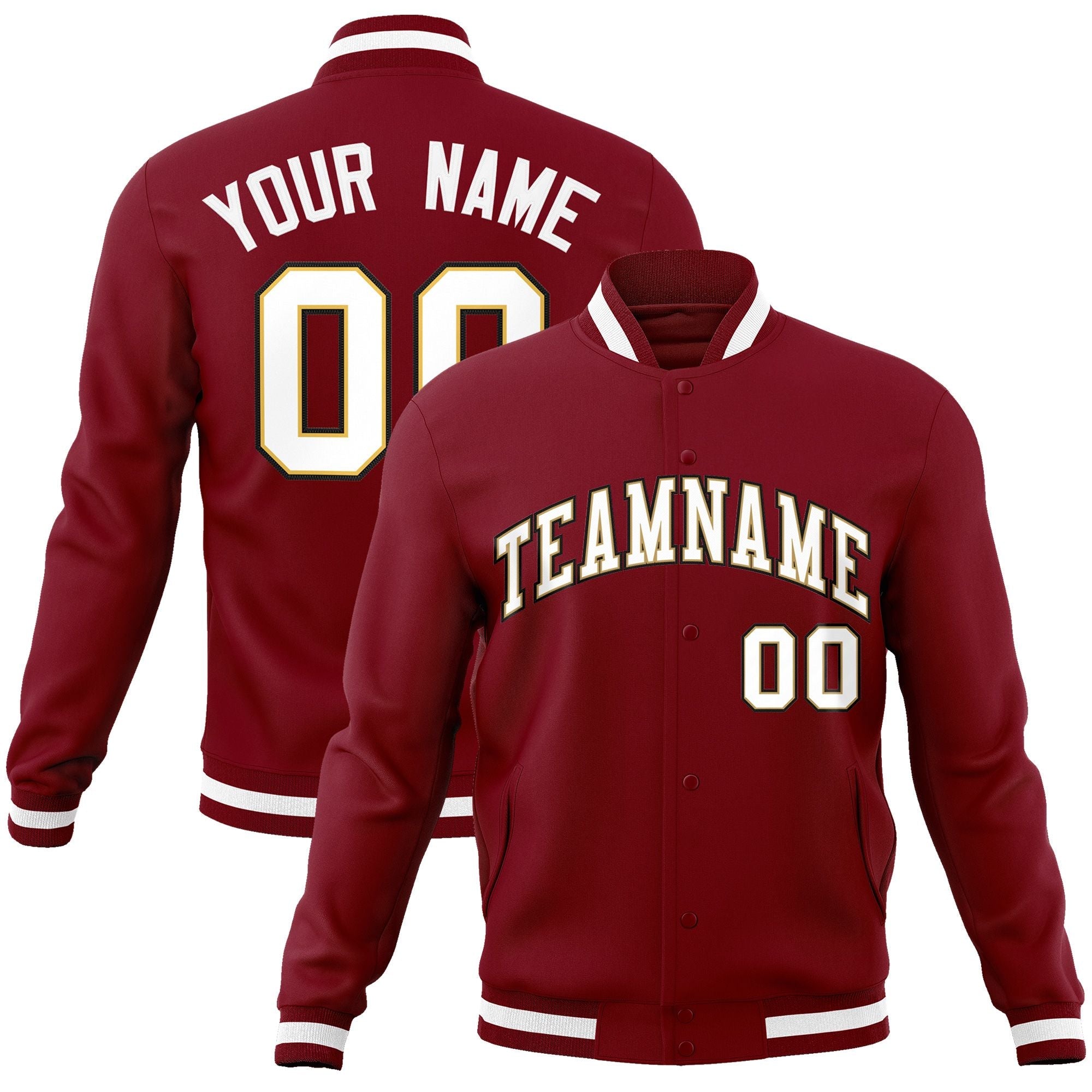 Custom Crimson White-Old Gold Classic Style Varsity Full-Snap Letterman Jacket