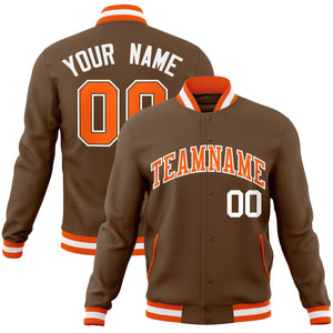 Custom Light Brown Orange-White Classic Style Varsity Full-Snap Letterman Jacket