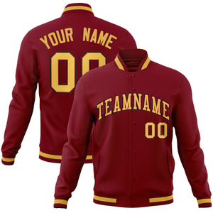 Custom Crimson Khaki-Crimson Classic Style Varsity Full-Snap Letterman Jacket