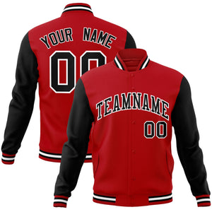 Custom Red Black-White Raglan Sleeves Varsity Full-Snap Letterman Jacket