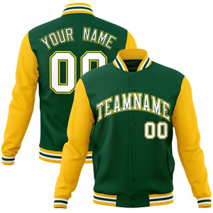 Custom Green White-Green Raglan Sleeves Varsity Full-Snap Letterman Jacket