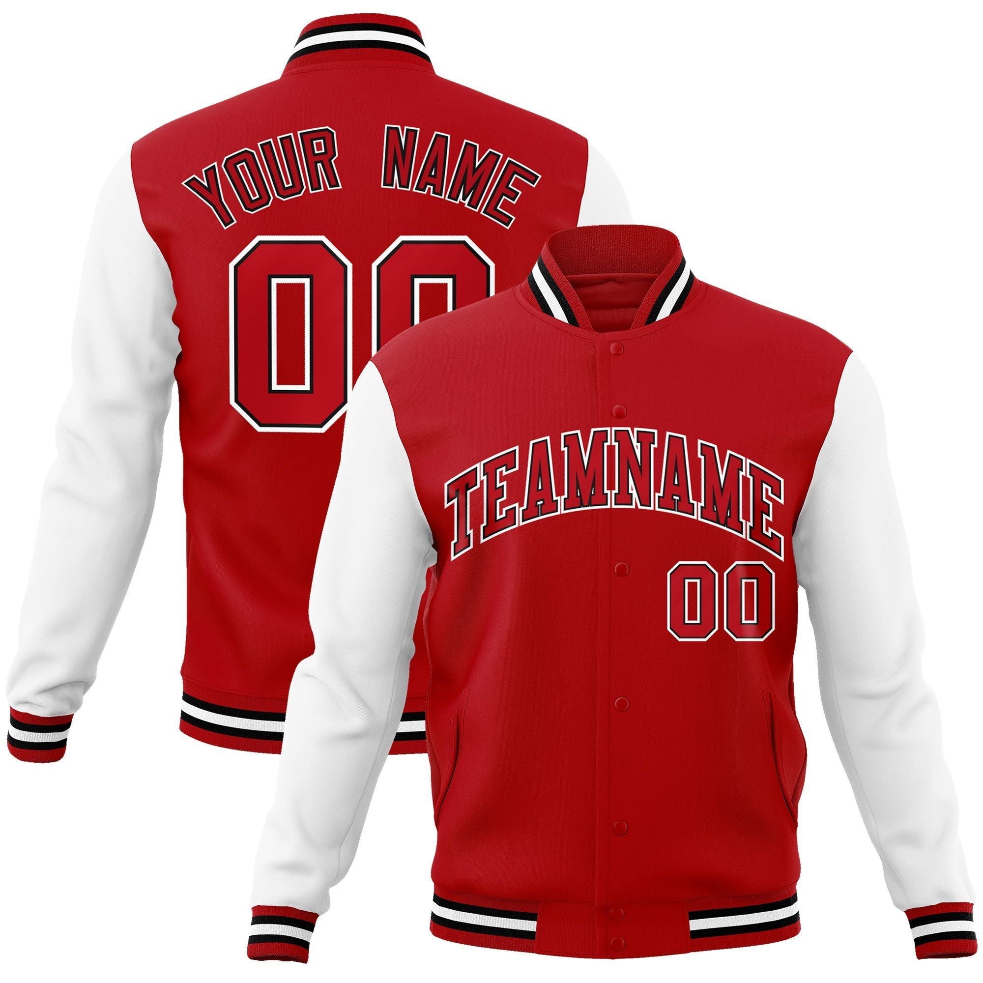 Custom Red Red-Black Raglan Sleeves Varsity Full-Snap Letterman Jacket