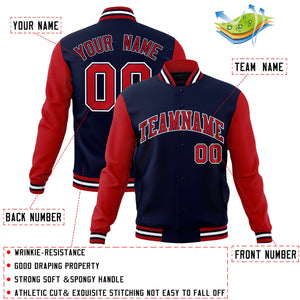 Custom Navy Red-Navy Raglan Sleeves Varsity Full-Snap Letterman Jacket