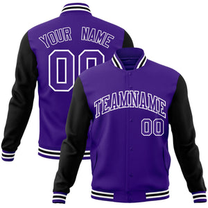 Custom Purple Purple-White Raglan Sleeves Varsity Full-Snap Letterman Jacket