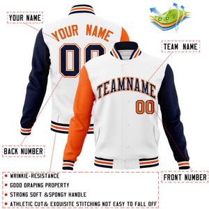 Custom White Navy-White Raglan Sleeves Varsity Full-Snap Letterman Jacket