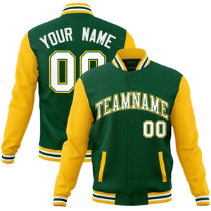 Custom Green White-Green Raglan Sleeves Varsity Full-Snap Letterman Jacket