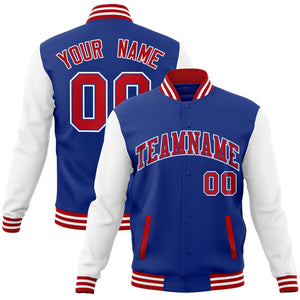 Custom Royal Red-Royal Raglan Sleeves Varsity Full-Snap Letterman Jacket