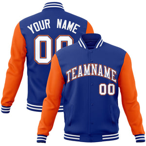 Custom Royal White-Royal Raglan Sleeves Varsity Full-Snap Letterman Jacket