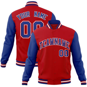 Custom Red Royal-Red Raglan Sleeves Varsity Full-Snap Letterman Jacket