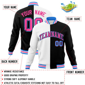 Custom White Black-Pink Varsity Full-Snap Letterman Two Tone Split Fashion Jacket