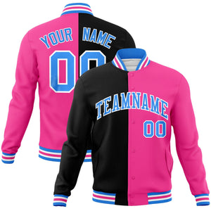 Custom Black Pink-Powder Blue Varsity Full-Snap Letterman Two Tone Split Fashion Jacket