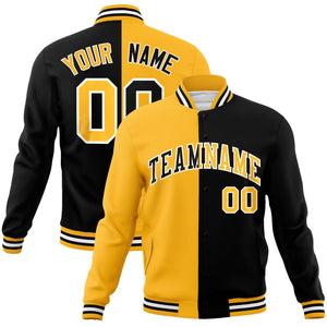 Custom Yellow Black-Black Varsity Full-Snap Letterman Two Tone Split Fashion Jacket