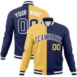 Custom Cream Navy-Navy Varsity Full-Snap Letterman Two Tone Split Fashion Jacket