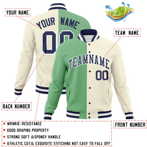 Veste de mode fendue bicolore personnalisée vert kaki-marine Varsity Letterman