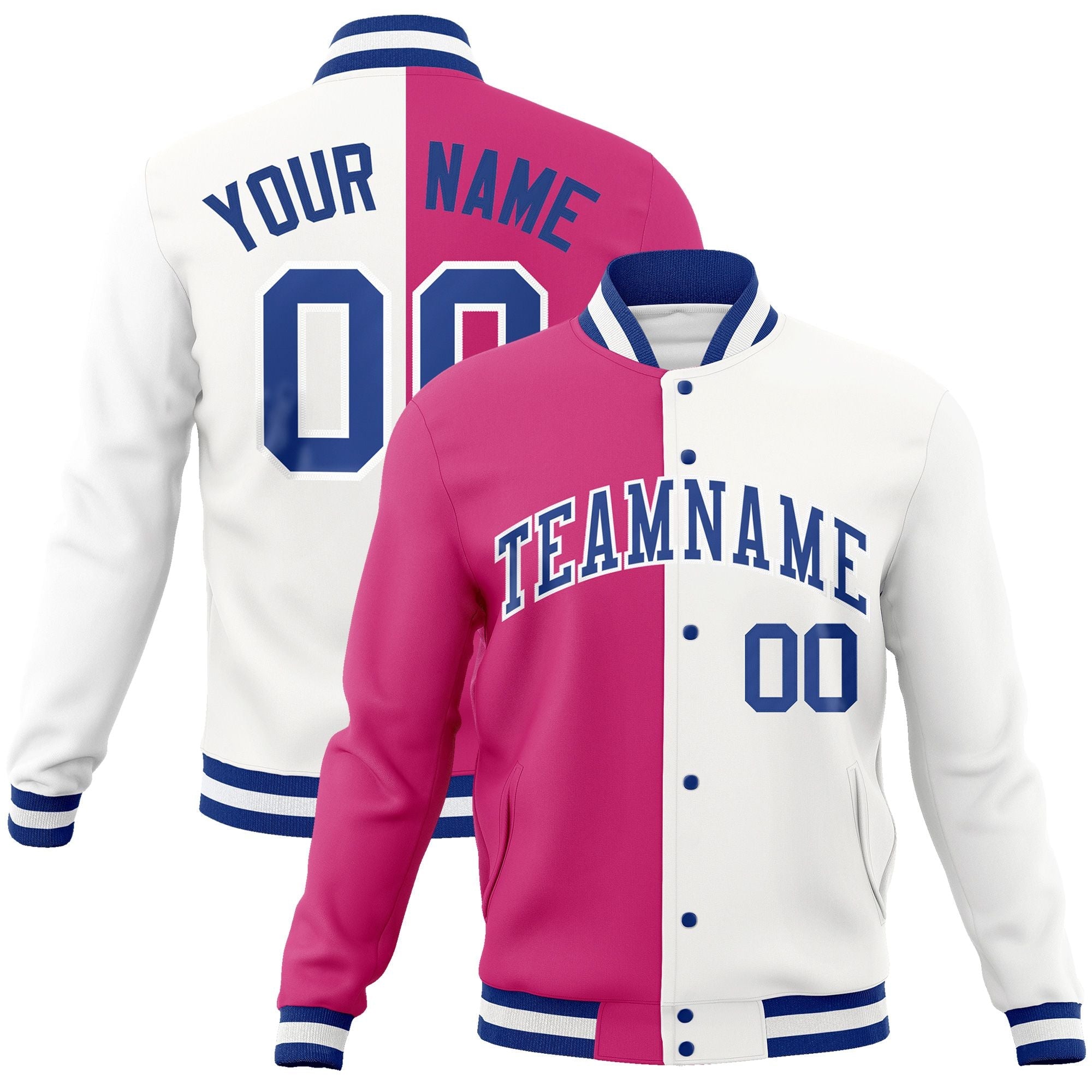 Custom Red White-Royal Varsity Full-Snap Letterman Two Tone Split Fashion Jacket