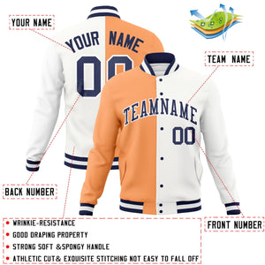 Custom Orange White-Navy Varsity Full-Snap Letterman Two Tone Split Fashion Jacket