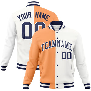 Custom Orange White-Navy Varsity Full-Snap Letterman Two Tone Split Fashion Jacket