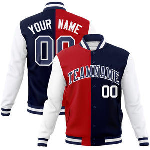 Custom Red Navy-Navy Varsity Full-Snap Letterman Two Tone Split Fashion Jacket