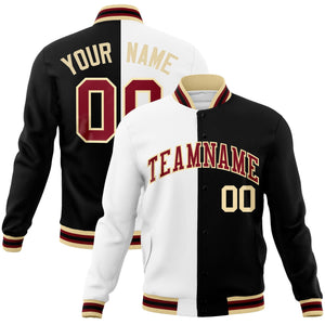 Custom White Black-Crimson Varsity Full-Snap Letterman Two Tone Split Fashion Jacket