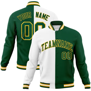 Veste de mode fendue bicolore personnalisée blanc vert-vert Varsity Full-Snap Letterman