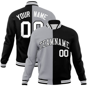 Custom Gray Black-White Varsity Full-Snap Letterman Two Tone Split Fashion Jacket