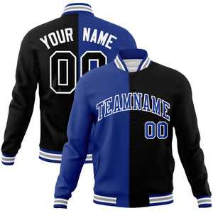 Custom Royal Black-Royal Varsity Full-Snap Letterman Two Tone Split Fashion Jacket